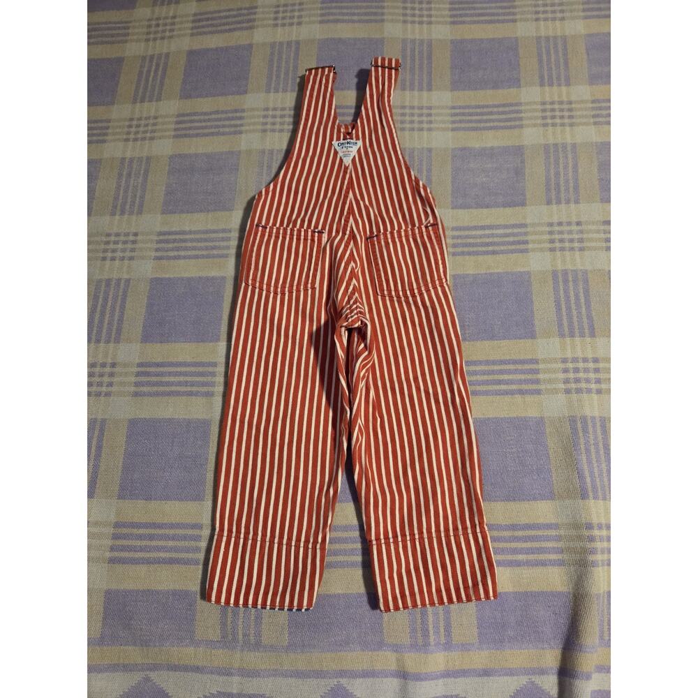 Vtg Osh Kosh Sweats 2T Red White Striped Vestbak Rough Tough 90s 80s Overalls - Picture 2 of 9
